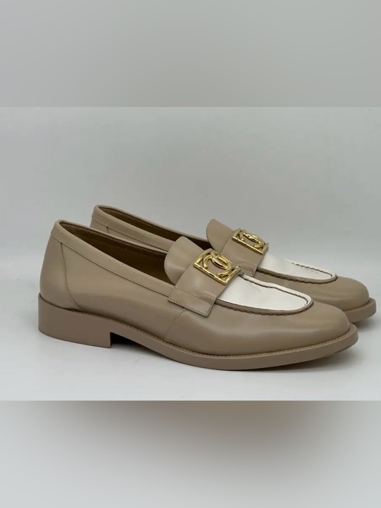 CHANEL Shoes - CHANEL Beige Loafers with Gold Detail size 38
